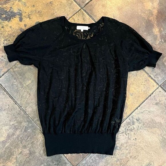 Calvin Klein Lace Short Puff Sleeve Top Small - Picture 4 of 9